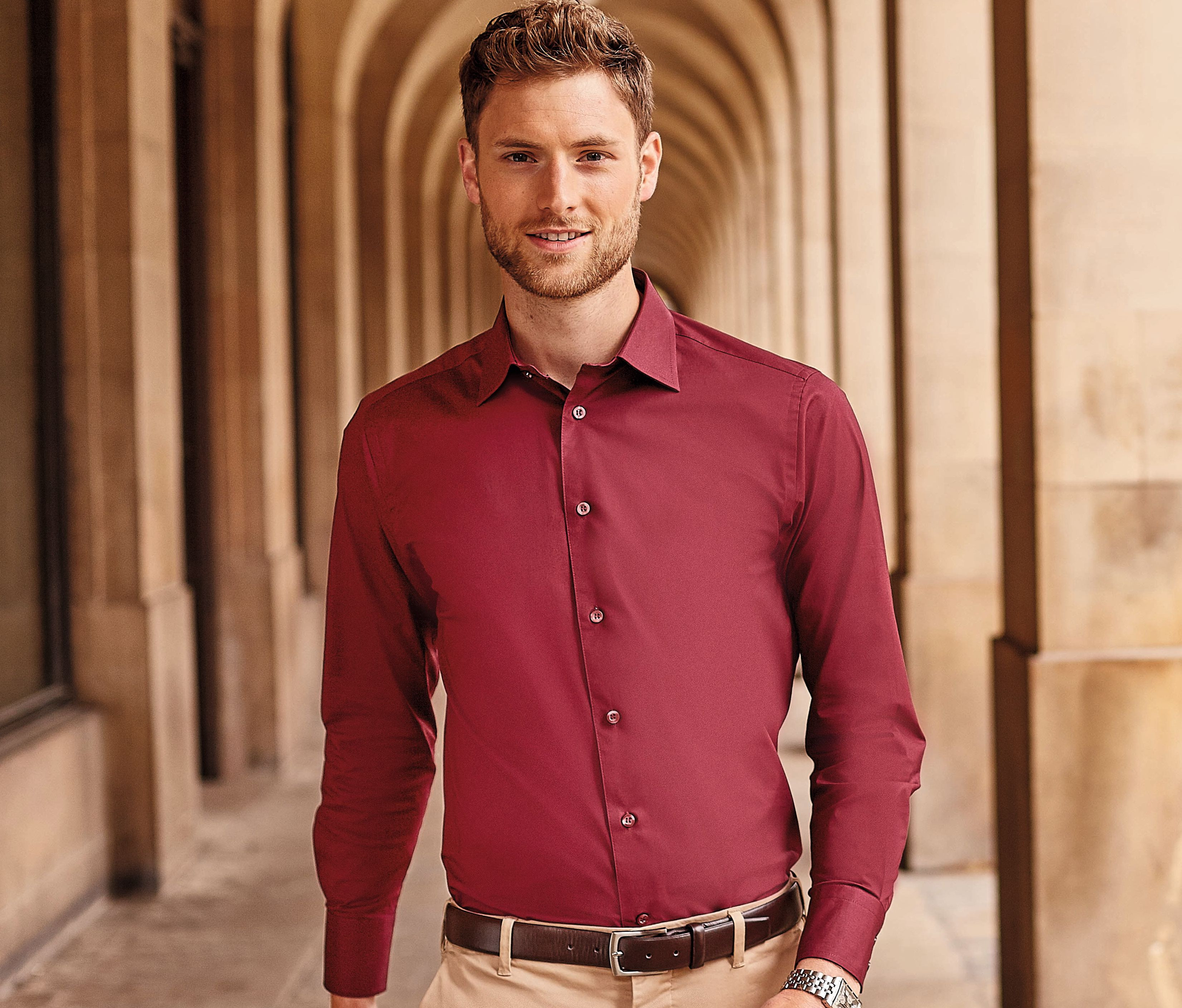 MEN'S LONG SLEEVE FITTED STRETCH SHIRT