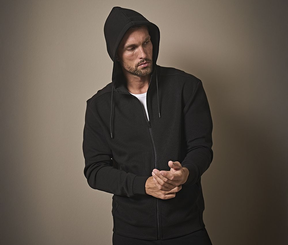 RIBBED INTERLOCK HOODED FULL ZIP