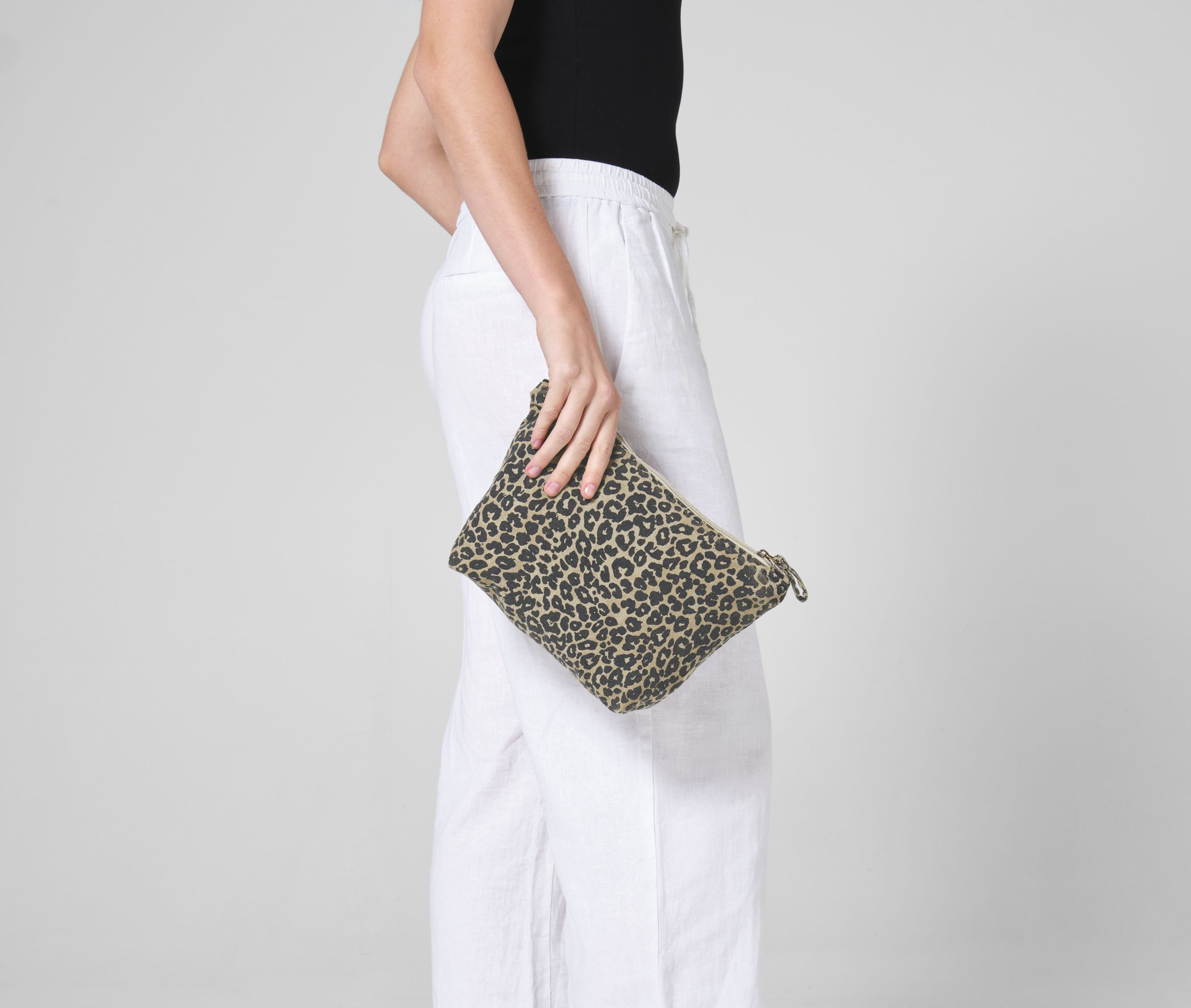 LEOPARD PRINT CANVAS ACCESSORY BAG