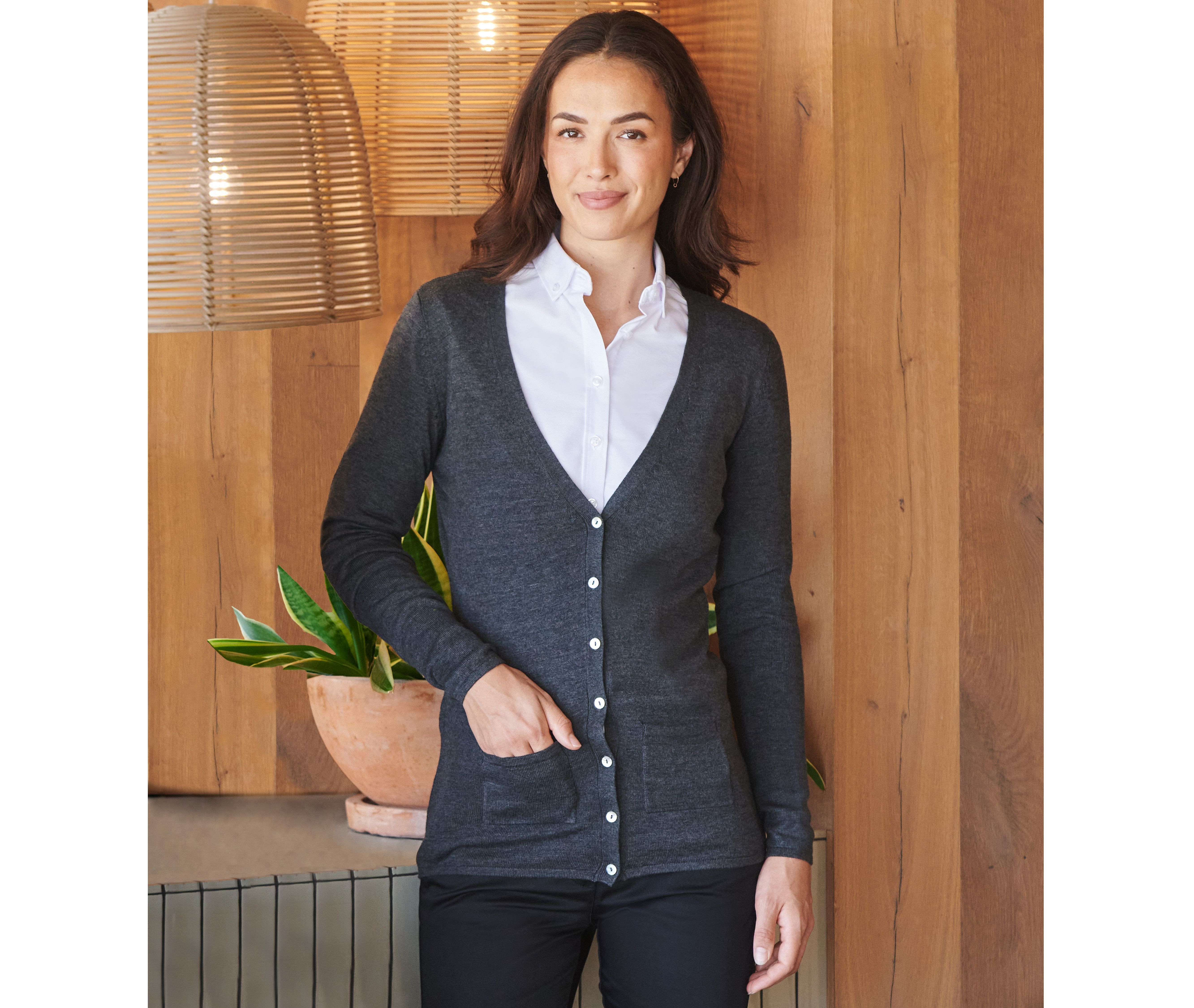 LADIES' V - BUTTON CARDIGAN